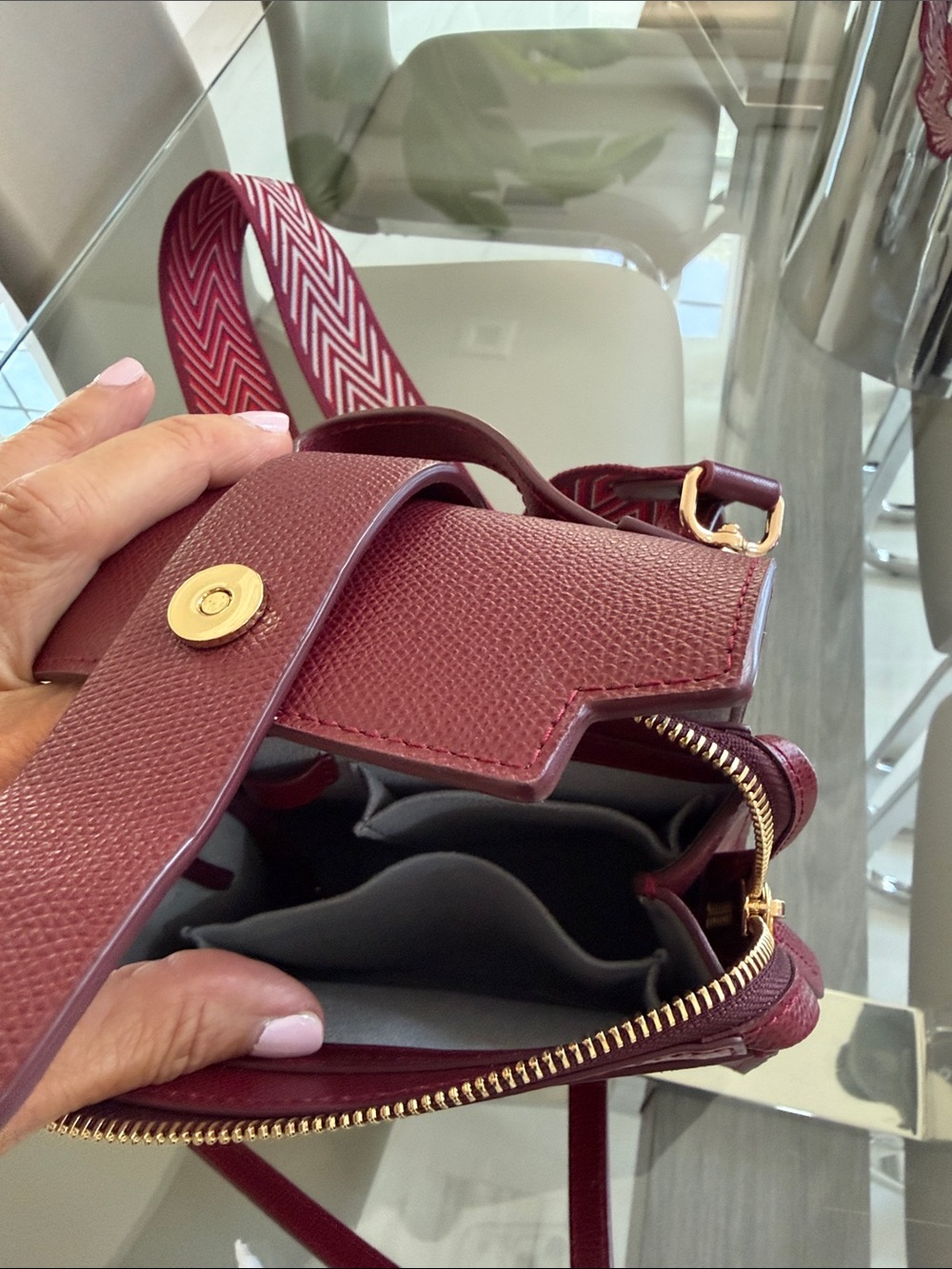 Senreve Burgundy Crossbody Bag with Patterned Strap - Picture 5 of 5